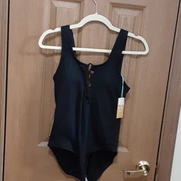 KONA Sol One Piece Swimsuit Black Ribbed Size Small - Picture 4 of 7
